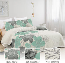 Load image into Gallery viewer, Green Bohemian Floral 3 Piece Bedding Quilt Set