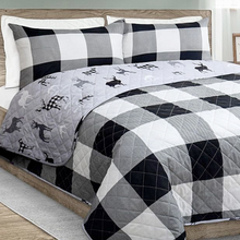 Load image into Gallery viewer, Buffalo Plaid Deer Reversible 3 Piece Bedding Quilt Set