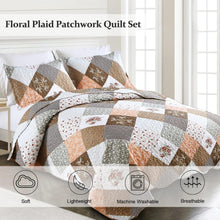 Load image into Gallery viewer, Brown Floral Patchwork 3 Piece Bedding Quilt Set