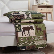 Load image into Gallery viewer, Lodge Moose & Deer Green-Brown 3 Piece Quilt Set