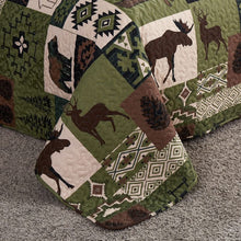 Load image into Gallery viewer, Lodge Moose & Deer Green-Brown 3 Piece Quilt Set