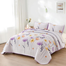 Load image into Gallery viewer, Purple & Yellow Floral 3 Piece Bedding Quilt Set