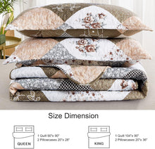 Load image into Gallery viewer, Brown Floral Patchwork 3 Piece Bedding Quilt Set