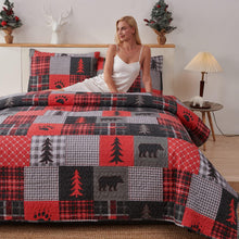 Load image into Gallery viewer, Red Plaid Bear 3 Piece Bedding Quilt Set