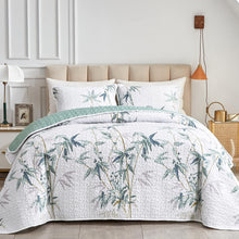 Load image into Gallery viewer, Botanical Green Leaves Reversible 3 Piece Bedding Quilt Set