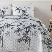 Load image into Gallery viewer, Botanical Grey Leaves Reversible 3 Piece Bedding Quilt Set