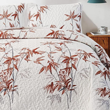 Load image into Gallery viewer, Botanical Burnt Orange Leaves Reversible 3 Piece Bedding Quilt Set
