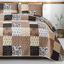 Load image into Gallery viewer, Khaki Floral Patchwork 3 Piece Bedding Quilt Set