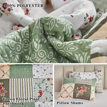 Load image into Gallery viewer, Green & Beige Floral Patchwork 3 Piece Bedding Quilt Set