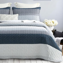 Load image into Gallery viewer, Boho  Blue & Grey Reversible 3 Piece Bedding Quilt Set