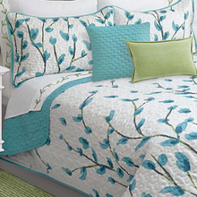 Load image into Gallery viewer, Teal Floral 3 Piece Bedding Quilt Set