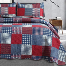 Load image into Gallery viewer, Red White & Blue Plaid Patchwork 3 Piece Bedding Quilt Set
