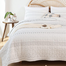 Load image into Gallery viewer, Boho Aztec White & Brownish Grey 3 Piece Quilt Set