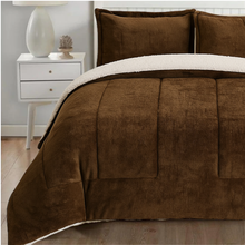 Load image into Gallery viewer, Brown Reversible Sherpa 3 Piece Comforter Set