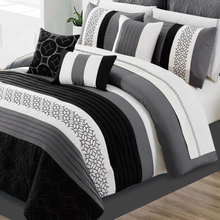 Load image into Gallery viewer, Black Grey White 7 Piece Comforter Set (Includes 3 Cushions)