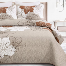 Load image into Gallery viewer, Taupe Bohemian Floral 3 Piece Bedding Quilt Set