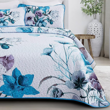 Load image into Gallery viewer, Boho Blue Floral Reversible 3 Piece Bedding Quilt Set
