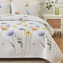 Load image into Gallery viewer, Blue & Yellow Floral 3 Piece Bedding Quilt Set