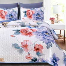 Load image into Gallery viewer, Botanical Blue Floral Reversible 3 Piece Quilt Set