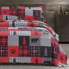 Load image into Gallery viewer, Red Plaid Bear 3 Piece Bedding Quilt Set