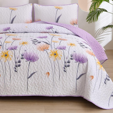 Load image into Gallery viewer, Purple & Yellow Floral 3 Piece Bedding Quilt Set