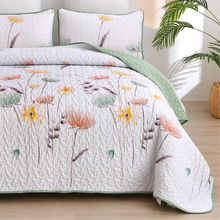 Load image into Gallery viewer, Sage Green Floral 3 Piece Bedding Quilt Set