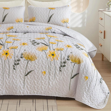 Load image into Gallery viewer, Yellow Floral 3 Piece Bedding Quilt Set