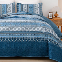 Load image into Gallery viewer, Bohemian Blue Reversible 3 Piece Bedding Quilt Set