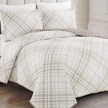 Load image into Gallery viewer, Beige Taupe Brown Plaid 3 Piece Bedding Quilt Set