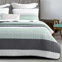Load image into Gallery viewer, Boho Mint Green & Grey Reversible 2/3 Piece Bedding Quilt Set