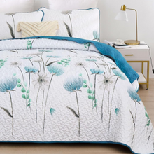 Load image into Gallery viewer, Blue & Teal Wild Flowers 3 Piece Bedding Quilt Set
