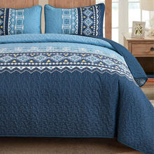 Load image into Gallery viewer, Boho Aztec Blue Reversible 3 Piece Quilt Set