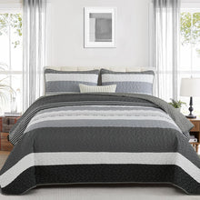 Load image into Gallery viewer, Boho Black & Grey Stripes 3 Piece Bedding Quilt Set