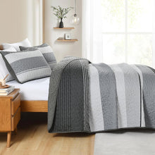 Load image into Gallery viewer, Boho Black & Grey Stripes 3 Piece Bedding Quilt Set