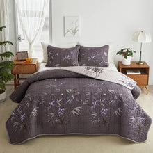 Load image into Gallery viewer, Botanical Black Leaves Reversible 3 Piece Bedding Quilt Set