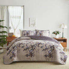 Load image into Gallery viewer, Botanical Black Leaves Reversible 3 Piece Bedding Quilt Set