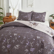 Load image into Gallery viewer, Botanical Black Leaves Reversible 3 Piece Bedding Quilt Set