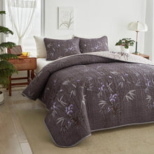 Load image into Gallery viewer, Botanical Black Leaves Reversible 3 Piece Bedding Quilt Set