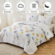 Load image into Gallery viewer, Blue & Yellow Floral 3 Piece Bedding Quilt Set