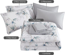 Load image into Gallery viewer, Botanical Blue Leaves 7 Piece Comforter Set