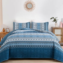 Load image into Gallery viewer, Bohemian Blue Reversible 3 Piece Bedding Quilt Set