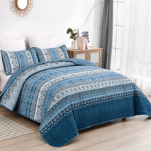 Load image into Gallery viewer, Bohemian Blue Reversible 3 Piece Bedding Quilt Set
