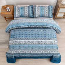 Load image into Gallery viewer, Bohemian Blue Reversible 3 Piece Bedding Quilt Set