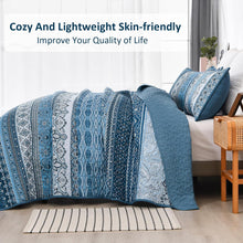 Load image into Gallery viewer, Bohemian Blue Reversible 3 Piece Bedding Quilt Set