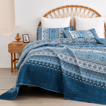 Load image into Gallery viewer, Bohemian Blue Reversible 3 Piece Bedding Quilt Set