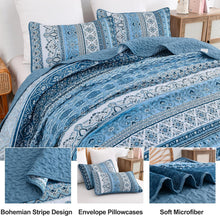 Load image into Gallery viewer, Bohemian Blue Reversible 3 Piece Bedding Quilt Set