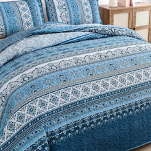 Load image into Gallery viewer, Bohemian Blue Reversible 3 Piece Bedding Quilt Set