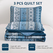 Load image into Gallery viewer, Bohemian Blue Reversible 3 Piece Bedding Quilt Set