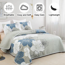 Load image into Gallery viewer, Blue Bohemian Floral 3 Piece Bedding Quilt Set