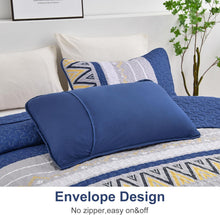 Load image into Gallery viewer, Boho Grey & Navy Blue Reversible 3 Piece Quilt Set